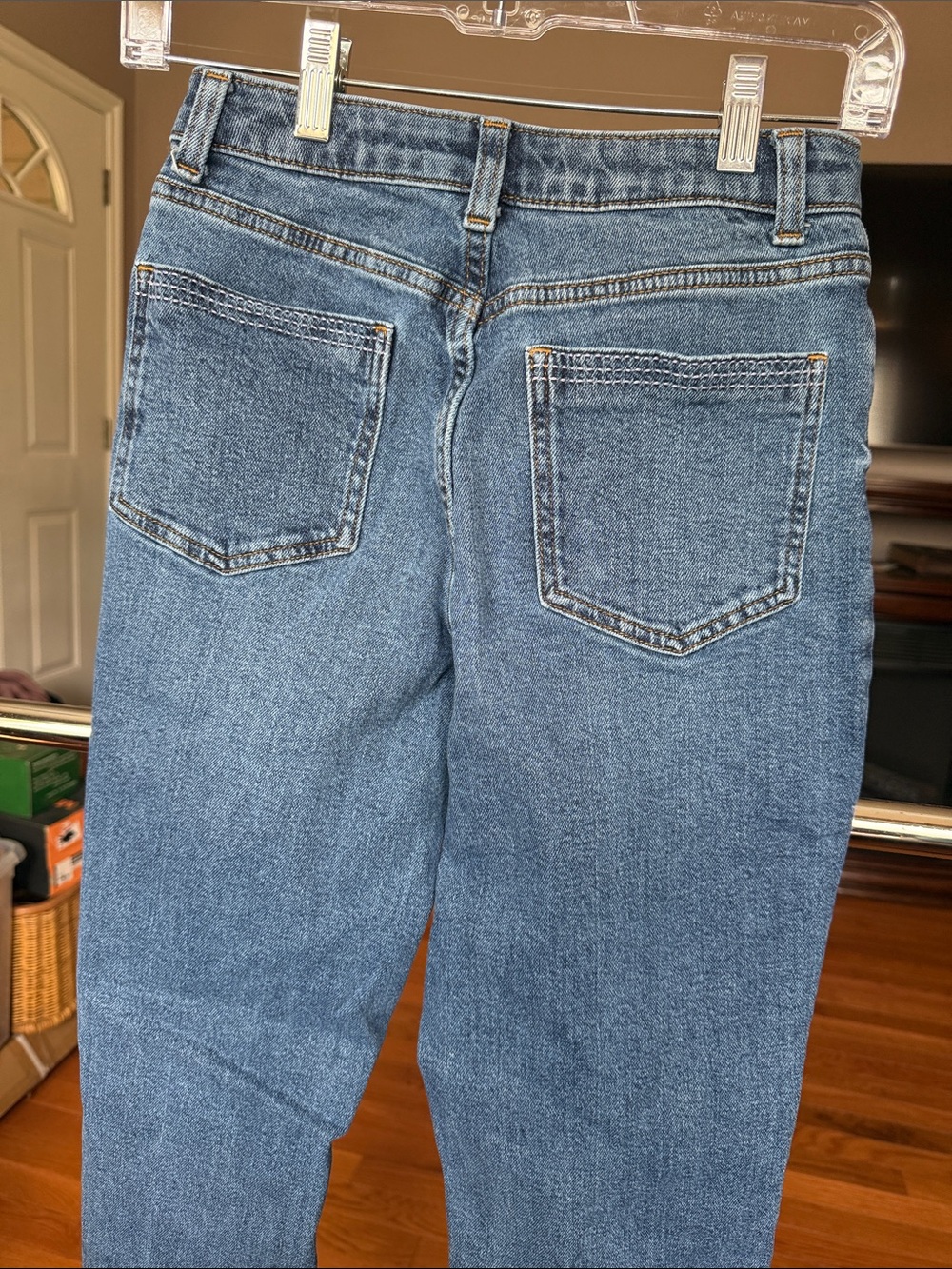 Young Ladies Mid-Blue Denim Jeans with Contrast Stitching Size 12 Regular
